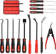 13Pcs Automotive Hook and Pick Tool Kit Car Fastener Removal Tool Set Car Oil Seal Hook Kit with Telescoping Pickup for O Rings Oil Seals..(Black and red)