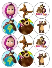 Set of 12 Masha and the Bear, edible paper, cupcake cookie toppers PRE CUT