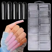 AddFavor Square Nail Tips 240pcs 3XL Extra Long Tapered Square Clear Fake Nails No C Curve Acrylic Nail Tips for Professional Nail Salon and Home DIY