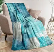 Teal Grey Throw Blanket Turquoise Abstract Art Ultra-Soft Cozy Fleece Blankets Lightweight Modern Flannel Blanket for Couch Sofa Bedding Home Decor (Turquoise Gray, 60" L x 50" W)