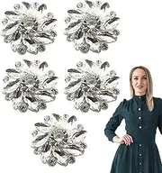 [Generic] Rhinestone Button Covers | No Sew Buttons | Flower Brass Rhinestone Shank Buttons | 5X Decorative Buttons Flower Button, Shirt Button Clips, No Sew Buttons for Dress Suit Tux Shirt Accessories