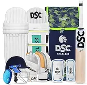 DSC Kashmiri Willow Cricket Kit | Size: Harrow | Including Items: K/W Cricket bat Krunch 330, 1 Atmos Batting Gloves & Batting Pads, 1 Attitude Thigh PAD & Abdominal Guard, 1 Attitude Arm Guard