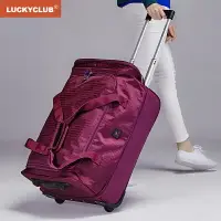 在飛比找樂天市場購物網優惠-Lucky Club拉桿背包旅行包女男手提帆布短途超大容量箱