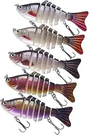 koolsoo 5Pcs Fishing Lures for Bass Trout Crappie Slow Sinking Swimming Baits Fishing Lures Soft Segment Lifelike Jointed Swimbait