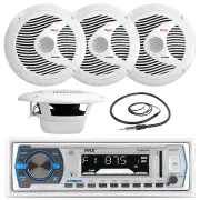 PLMRB29W White Marine AM FM USB Radio, 6.5" Pyle 150W Speakers, Marine Antenna