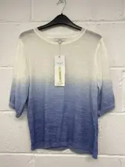 Next Linen Blend Blue Gradient Balloon Sleeve Top BNWT RRP£26 UK8 PBF2004778