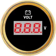 ALAGPNPMZH Digital Voltmeter Volt Gauge Meter 52mm Boat Voltage Meters Marine Car Truck Motorcycle Volt Indicator Red Backlight 12V 24V Voltmeter(Black Gold)