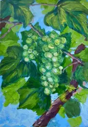 Original Vineyard Green Grape Vine Painting Wall Art Kitchen Dining Room Decor