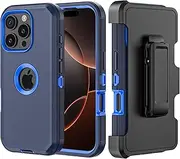Phone Case for iPhone 16 Pro Case,Heavy Duty Hard Shockproof Armor Protector Case Cover with Belt Clip Holster for Apple iPhone 16 Pro 6.3 5G 2024 Phone Case(Navy Blue)