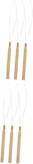 FOMIYES 6Pcs Hair Extension Loop Needle with Wooden Handle Easy to Use Pulling Hook Tool for Micro Rings and Beads for DIY Hair Extension Installation