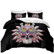 Colorful Owl and Skull Quilt Cover