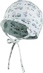 [Sterntaler] Boys' Peaked Cap with Ear Flaps and Tie Strap Printed with Vehicles Sun Hat, ice Green