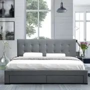 Levede Fabric Bed Frame Double Tufted 4 Drawers Storage Wooden Mattress Grey