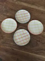 Creative Co-Op Round Stoneware Tidbit Appetizer Plates, Set Of 4 Striped Print