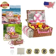 Insulated Wicker Picnic Basket with Waterproof Blanket - Perfect Gift Set
