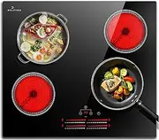 DELITEER Ceramic Hob 60cm, Electric Hobs 4 Burners 6000W, Built-in Electric Ceramic Hob With Slider Touch Control,9 Power Levels, Child Lock, Timer, for All Pots, Hard Wired, No Plug Included