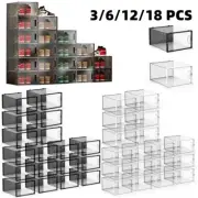 3/6/12/18PCS Plastic Stackable Shoe Box Sneaker Cases Storage Organizer Clear XL