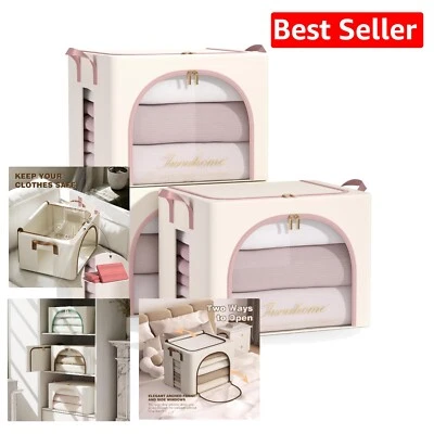 Versatile Off White Clothing Storage Bins - Foldable with Cedar Block Inserts