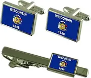 [Select Gifts] Wisconsin Flag Cufflinks Tie Clip Matching Box Gift Set
