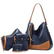 Large Capacity Diagonal Handbags - 4 in 1 Colour Block Leather Bags