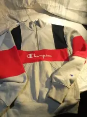 Champion Reverse Weave mens 1/4 Zip Sweatshirt Heather Gray Black red NEW SMALL