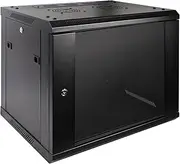 RackPath 9U Professional Wall Mount Server Cabinet Network Rack Enclosure with 2X Quiet Cooling Fan, 1x Brush Cable Management Panel, Black