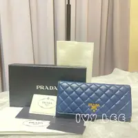 在飛比找PopChill優惠-[二手] PRADA 1M1132 藍菱紋長夾 二手正品