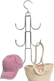 CENZICOM Purse Handbag Hanger for Closet, Rotatable Bag Organizer, 6 Storage Capacity Space Saving Handbag Holder, Closet Organizers and Storage Backpack Bags,Hats,Belt,Tie,Scarfs Rack (Silver-A)