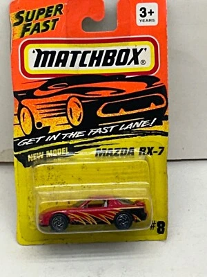 1996 MATCHBOX SUPERFAST #8 RED MAZDA RX-7 NEW ON DAMAGED CARD