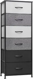 Crestlive Products Vertical Dresser Storage Tower - Sturdy Steel Frame, Wood Top, Easy Pull Fabric Bins, Wood Handles - Organizer Unit for Bedroom, Hallway, Entryway, Closets - 6 Drawers (Black&Gray)