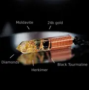 Powerful Moldavite orgonite pendant! Diamonds, Herkimer, black tourmaline, gold
