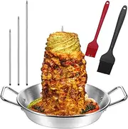 Al Pastor Skewer for Grilling,Stainless Steel Vertical Skewers,Vertical Stand Pan for Tacos, Shawarma, Kebabs,Gyros,BBQ Barbecue with 8/10/12inch Roasting Sticks Set and Silicone Brush