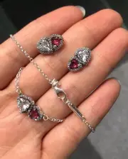 Pandora Hearts Halo Pendant Necklace Set and Earrings