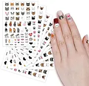 [WIRESTER] 8 Sheets of Nail Art Stickers Decals - Self-Adhesive Nail Decals for Women Kids Girls - Cats (Cat Face, Cat Paws, Fish Bone, Meow, Heart, Bow Tie)
