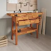 Wooden Work Table Sawhorse Workbench with Drawers and Vices, Multipurpose Tool Stand Clamping Table Workstation for Garage, Workshop, 124x52x83 cm