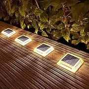 Lacasa Solar Deck Lights, 4 Pack 30LM LED Dock Lights Warm White 2700K, Outdoor Solar Powered Step Lights Light up All Night IP68 Waterproof Auto ON/Off for Garden Stairs Driveway Pathway Lighting