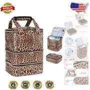 Portable Three-Layer Nail Polish Organizer Bag - Leopard Design, 84 Slots