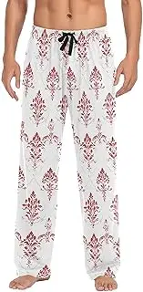 [WOIWB] Men’s Pajama Pants Red Ethnic Pattern Lounge Pants with Pockets Drawstring Elastic Band Small