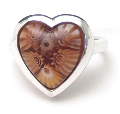 Sterling Silver Ring Millefiori Heart Alan K Size 8 Handmade