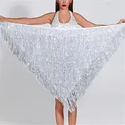 [Generic] Belly Dance Hip Scarf Belly Dance Hip Towel Sequins Tassel Triangle Towel Waist Chain Festival Performance Beginner Hip Wrap Waist Towel Belly Dance Waist Belt(White)