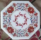Carnelian Stone Inlay Work Corner Table for Hotel White Marble Coffee Table Top