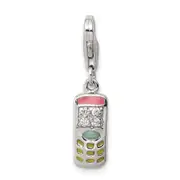 Sterling Silver Rhodium-Plated Enameled And Cz Cell Phone Charm