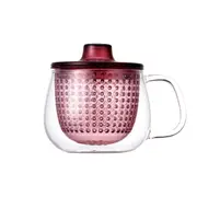 Kinto Unitea 350ml/12.2cm Unimug Glass Cup Tea Mug w/ Strainer/Lid Wine Red