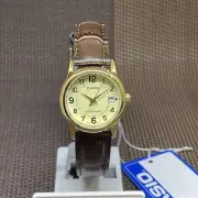 Casio LTP-V002GL-9B Gold Analog Brown Leather Quartz Classic Dress Ladies' Watch