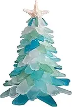 Beautiful Sea Glass and Crystal Blue Green Christmas Tree - Beach Resin Decoration Ornaments (15CM)