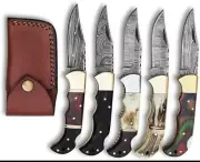 Lot of 5 PCS Damascus handmade Back Lock Folding Pocket knife camping Hunting