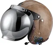 Motorcycle Bluetooth Helmet Retro Jet Helmet with Bubble Mirror 3/4 Motorcycle Helmet Removable Liner Men Ladies Adult Motorcycle Helmet DOT/ECE Approved