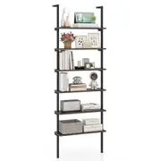 Costway 6-Tier Ladder Shelf Industrial Wall Mounted Display Bookshelf w/Metal Frame Grey