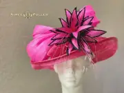 Kentucky Derby Hat Royal Ascot Style Black Hot Pink Fuchsia Silk Big Bow Del Mar