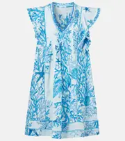 [Poupette St Barth] Poupette St Barth Camelia printed cotton minidress AU 14 blue
